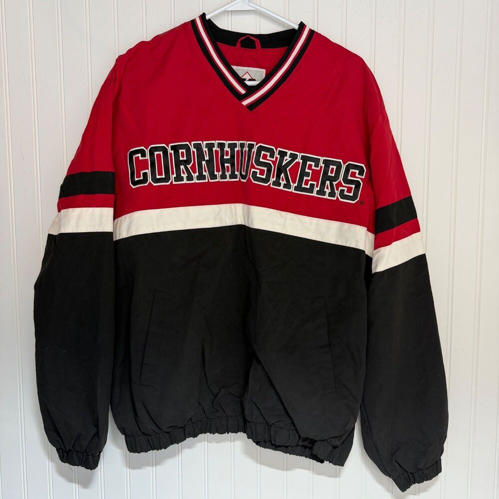 Nebraska 58‎ Sports Pullover Jacket Red Adult Size Large Men’s Red Zip Side